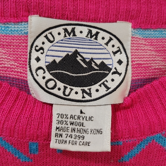 Summit‎ Country Vintage Sweater Wool Blend Pink Blue Western Star Neon Ski Large - Picture 6 of 7
